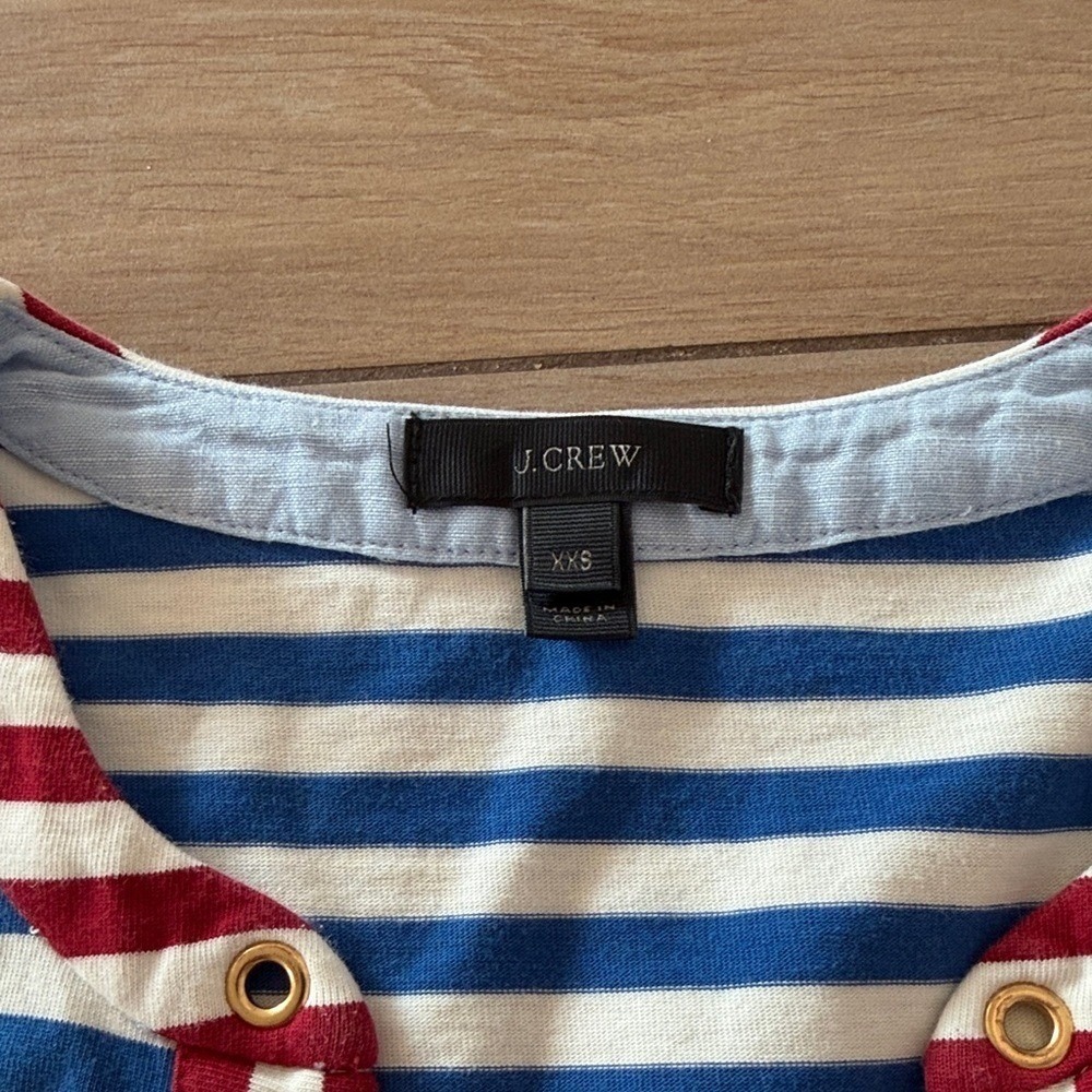J.Crew Womens Nautical Striped Lace‎ Up Rope Neckline Dress Blue Red XXS - Picture 2 of 7